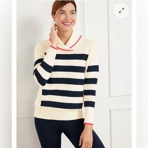 Talbots Coolmax® Striped Shawl Collar Sweater- Ivory and Navy- NWOT- XLP